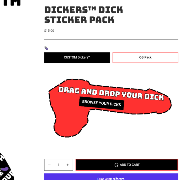 Screenshot of the Hustle City Clothing Dickers custom product builder interface.
