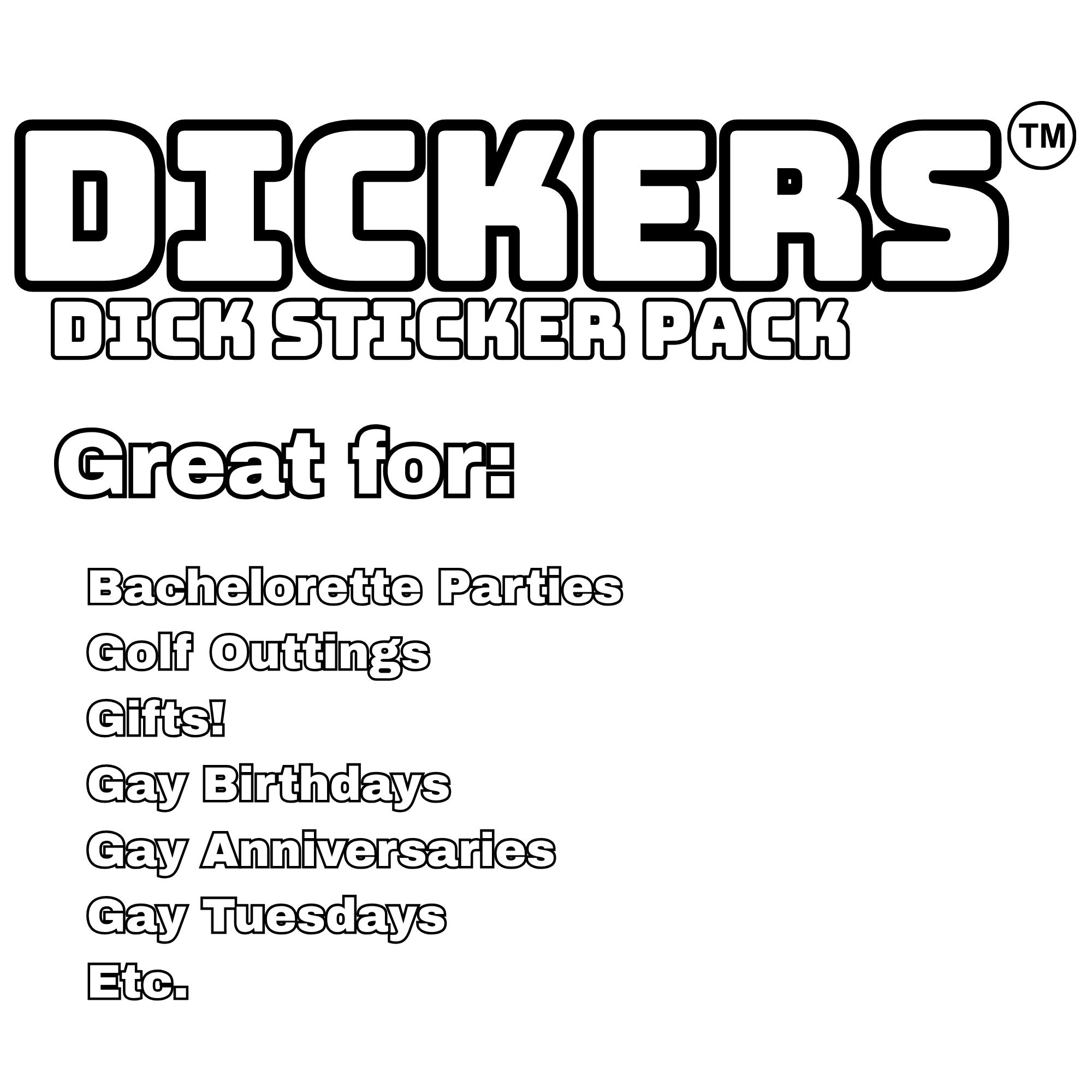 Sticker pack advertisement with 'DICKERS' branding on a black background