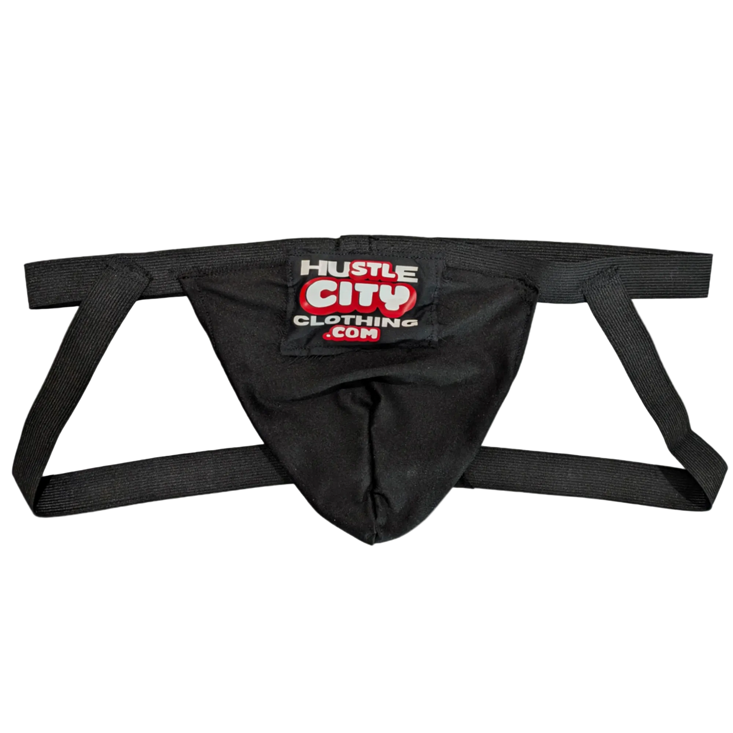 Black athletic harness with 'Hustle City Clothing.com' logo on a white background