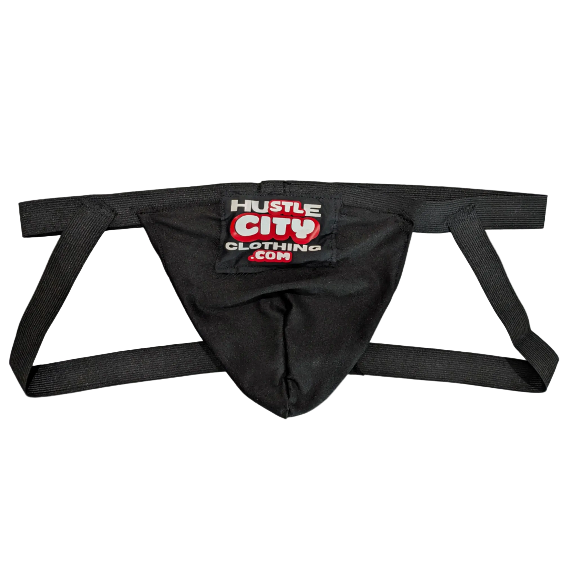 Black athletic harness with 'Hustle City Clothing.com' logo on a white background