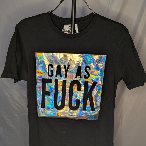 Gay As Fuck graphic T-shirt sample sale product photo.