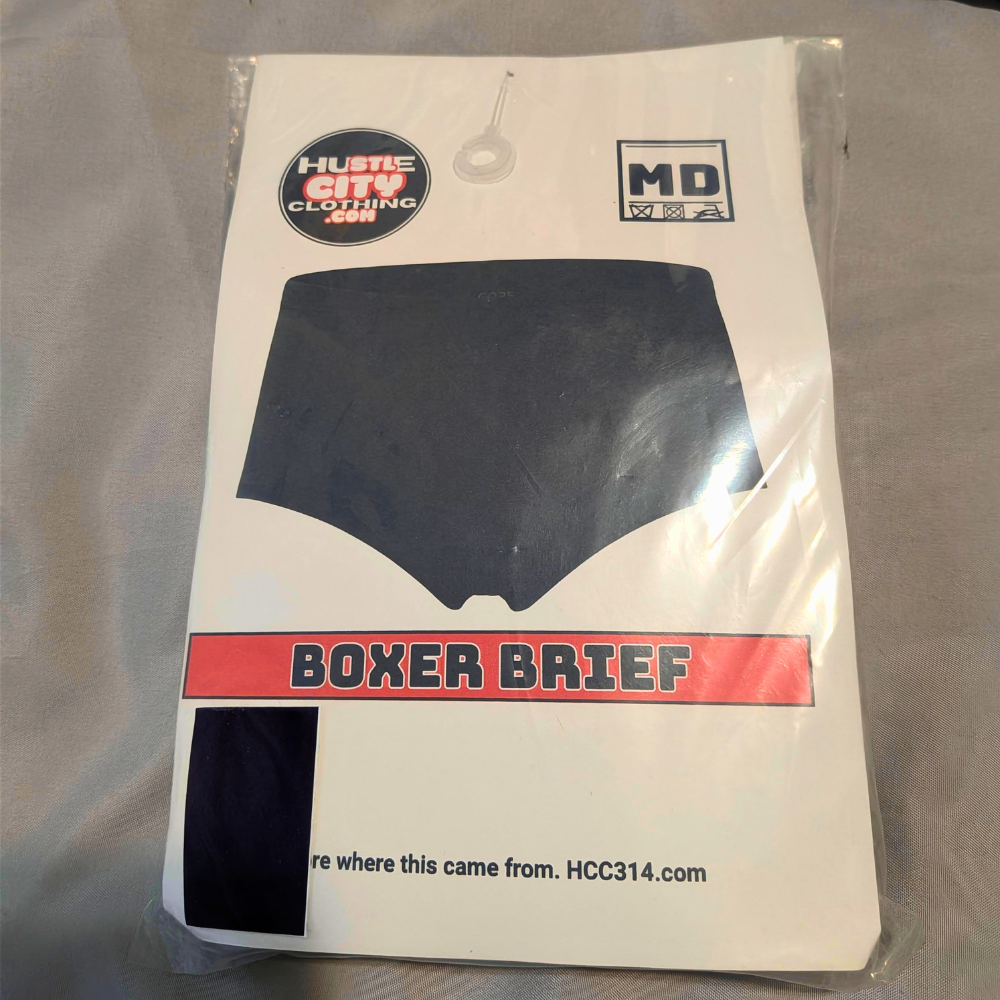 Packaged Basic Black Hustle Boxer Brief sample sale underwear, size Medium