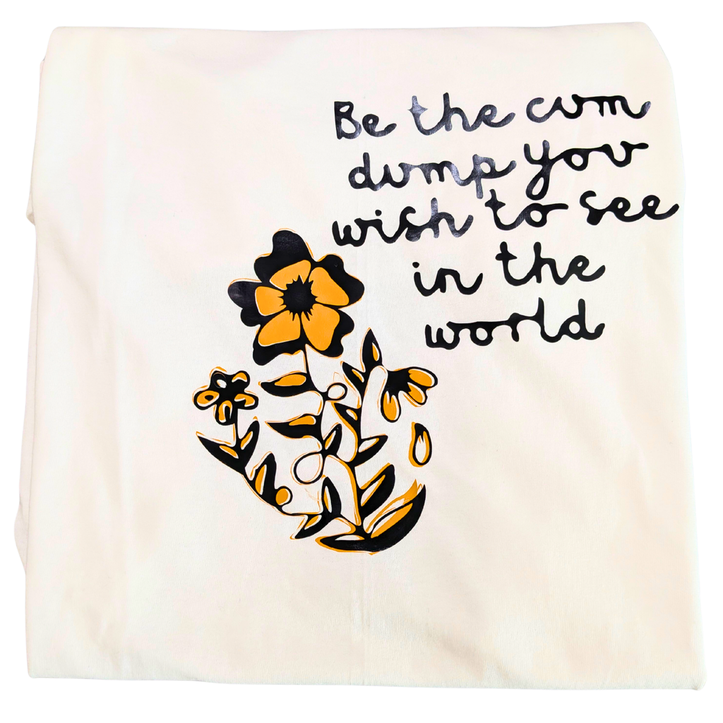 Blanket with floral design and text on a white background