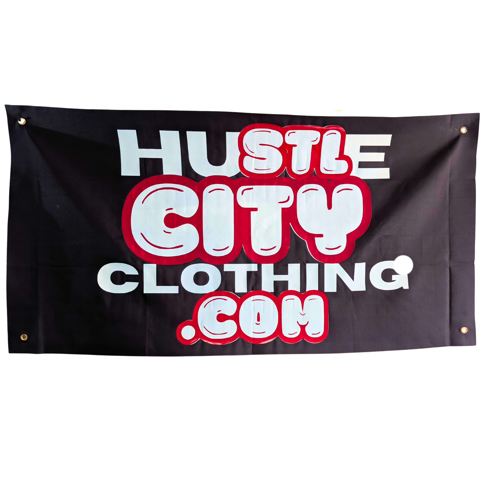 Finished Hustle City custom vinyl banner example